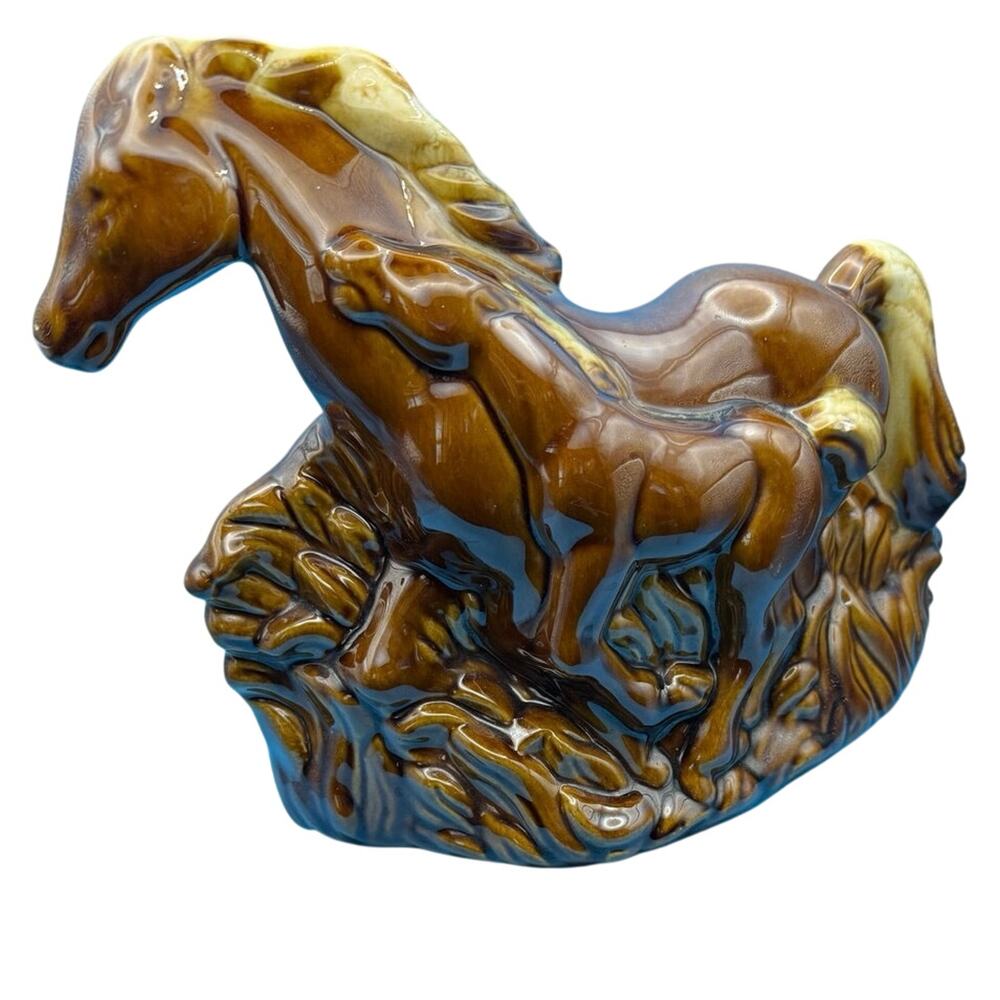 Mid-Century Horse & Foal TV Lamp • 8.5” x 10” • Glazed Ceramic • Vintage Decor